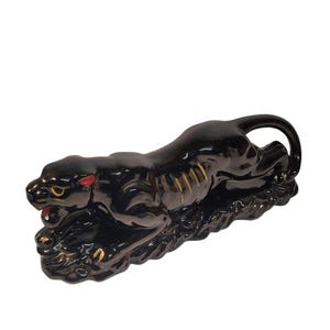Cat Panther Mid Century Black Puma Cat 15&#39;&#39; Ceramic Vintage Clay Figurine
