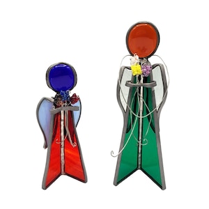 Stain Glass Angels Set 2 Christmas Sun Catchers Vintage Multi Color Stain Glass Angel