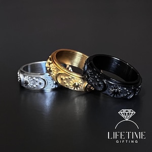 Bague tournante étoile lune | Bague tournante Fidget | Anneau d'anxiété en acier inoxydable | Cadeau bague pour lui | Cadeau pour elle | Bague à motif cosmique