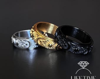 Star Moon Spinning Ring | Fidget Spinner Ring | Stainless Steel Anxiety Ring | Ring Gift for Him | Gift for her | Cosmic Pattern Ring