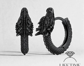 Dragon Hoop Earrings | Hoop Earrings | Gothic Jewelry | Dragon Black Earrings | Mens Earrings | Dragon Jewelry |Gothic Earrings | Hoops