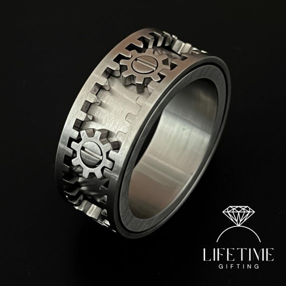 Stainless Steel Rotating Gear Ring | Ring for Men | Industrial Spinner Fidget Band | Car Enthusiast Gift | Mechanical inspire Jewellery
