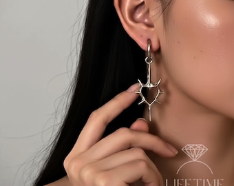 Spiked Heart Earrings | Heart Thorn Spike Piercings | Nu Goth | Goth Aesthetic Jewelry | Alt Earrings | Spike Earrings | Nu Metal