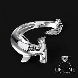 Hammerhead Shark Ring | Adjustable Stainless Steel Shark Ring | Marine Life Ring | Ocean Lover Gift | Nautical Animal Jewelry | Great White