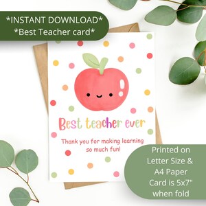 Kaart voor beste leraar ooit | Bedankkaart leraar | Kaart voor leraar | Apple-schoolkaart | Afdrukbare kaart