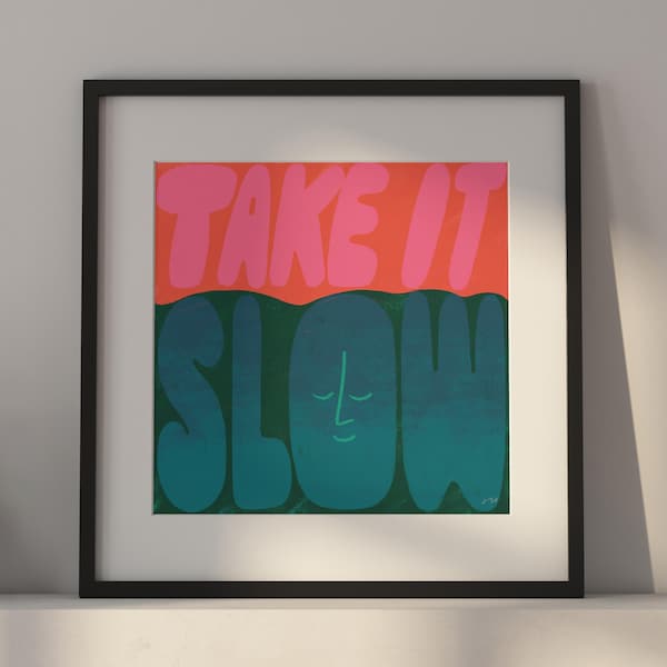 Take it Slow - kunstafdruk – illustratie, 30 x 30, 20 x 20, 15 x 15 cm kunst aan de muur, fine-art gicleeprint