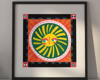 Sun - Art Print – Illustration, 30x30, 20x20, 15x15 cm Wall Art, Fine Art Giclee Print