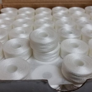 Set of 144 White Sideless Prewound Bobbins Size L (155) for Embroidery Machine
