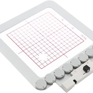 May include: A white and gray stamping tool with a red grid pattern. The tool has a rectangular frame, a series of gray circular buttons, and a white base with a black switch. The word "TAPSAL" is printed on the surface.