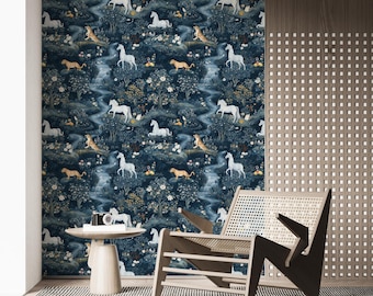Enchanted Forest Unicorn, Peel & Stick Unicorn Wallpaper Mural – Removable Fantasy Waterfall Wall Art for Living Room, Kids Bedroom Décor