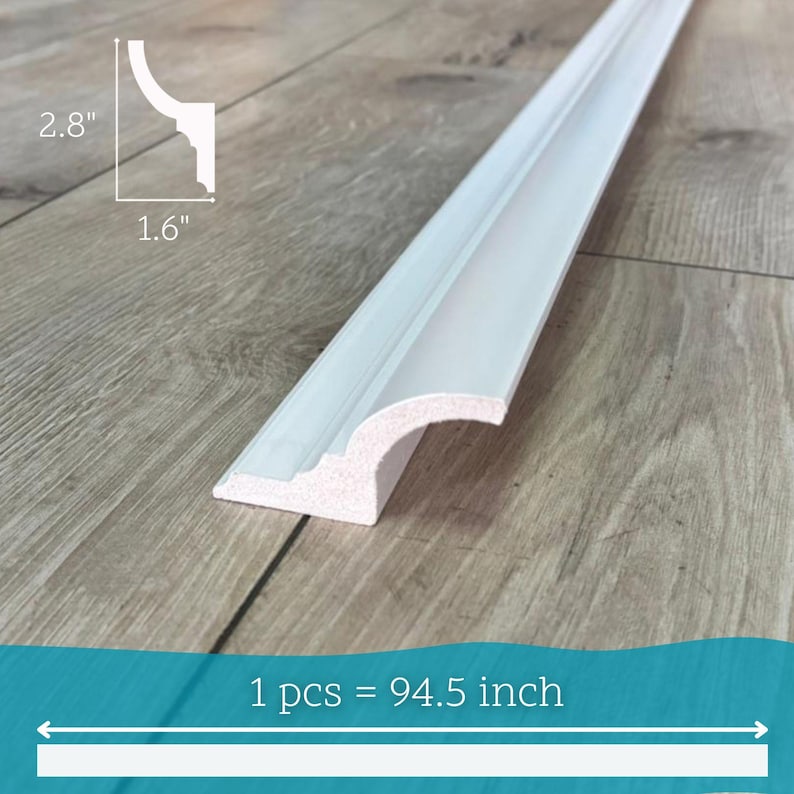 Crown Molding with LED Duct 240x7.2 cm (94.4'' x 2.8'') White Cornice Trim, Decorative Ceiling Moulding for Lowes & Home Decor