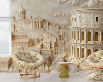 3D Rome Peel and Stick Travel Wallpaper Mural – Removable Classical Coliseum Cityscape for Living Room Office and Travel Decor
