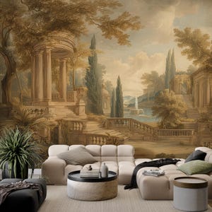 Antique Landscape Wallpaper, Vintage Greek Scene Wall Mural, Classical Forest Landscape Mural for Elegant Wall Decor