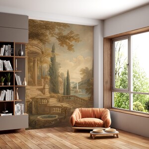 Antique Landscape Wallpaper, Vintage Greek Scene Wall Mural, Classical Forest Landscape Mural for Elegant Wall Decor