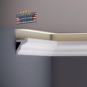 LED Channel Ceiling Moulding – 240x5.7 cm (94.4'' x 2.24'') White Cornice Trim, Decorative Crown Molding (No Light)