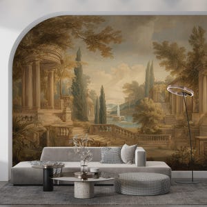 Antique Landscape Wallpaper, Vintage Greek Scene Wall Mural, Classical Forest Landscape Mural for Elegant Wall Decor