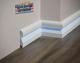 LED Duct Baseboard Molding – 240x11.5 cm (94'' x 4.5'') White Paintable Skirting Board, Decorative Wall Trim (Light Not Included)