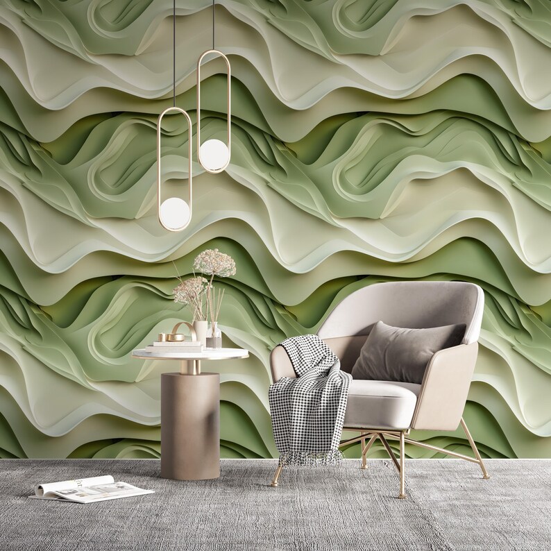 Green Ruffle Texture Sage Green Ruffle Texture Wallpaper, Wavy Pleated Fabric Pattern Wall ...