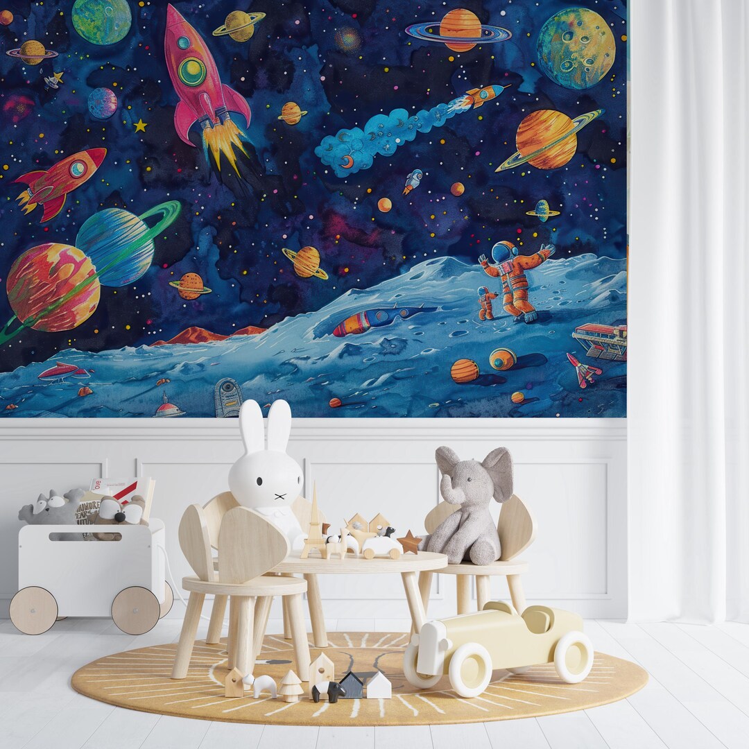 Space Wallpaper for Kids Room, Outer Space Mural, Astronaut Wallpaper