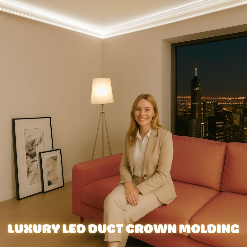 Crown Molding with LED Duct 240x7.2 cm (94.4'' x 2.8'') White Cornice Trim, Decorative Ceiling Moulding for Lowes & Home Decor