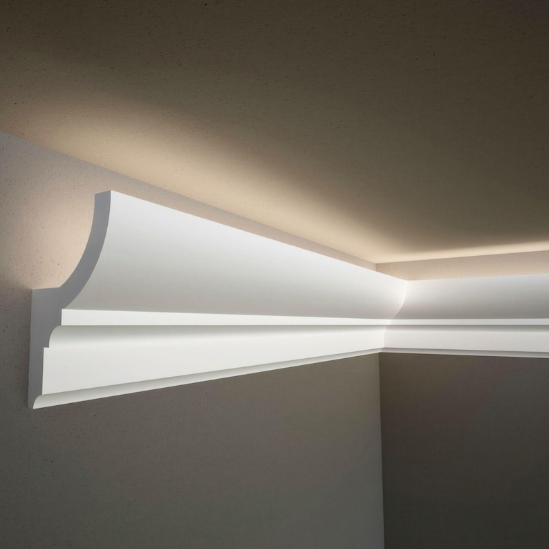 Crown Molding with LED Duct 240x7.2 cm (94.4'' x 2.8'') White Cornice Trim, Decorative Ceiling Moulding for Lowes & Home Decor