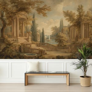 Antique Landscape Wallpaper, Vintage Greek Scene Wall Mural, Classical Forest Landscape Mural for Elegant Wall Decor
