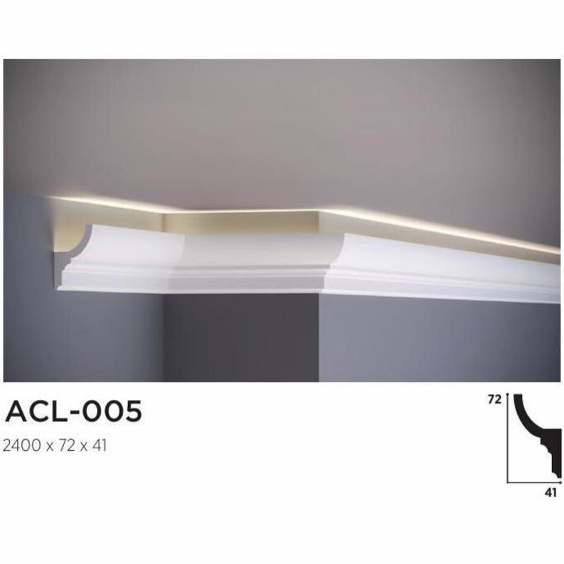 Crown Molding with LED Duct 240x7.2 cm (94.4'' x 2.8'') White Cornice Trim, Decorative Ceiling Moulding for Lowes & Home Decor