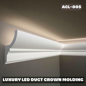 Crown Molding with LED Duct 240x7.2 cm (94.4'' x 2.8'') White Cornice Trim, Decorative Ceiling Moulding for Lowes & Home Decor