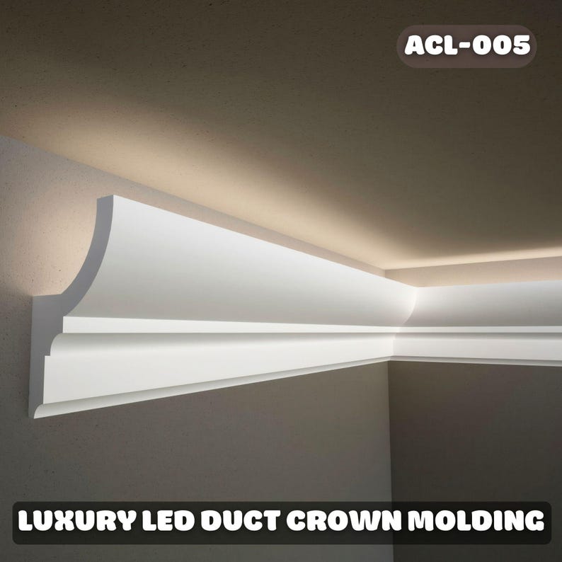 Crown Molding with LED Duct 240x7.2 cm (94.4'' x 2.8'') White Cornice Trim, Decorative Ceiling Moulding for Lowes & Home Decor