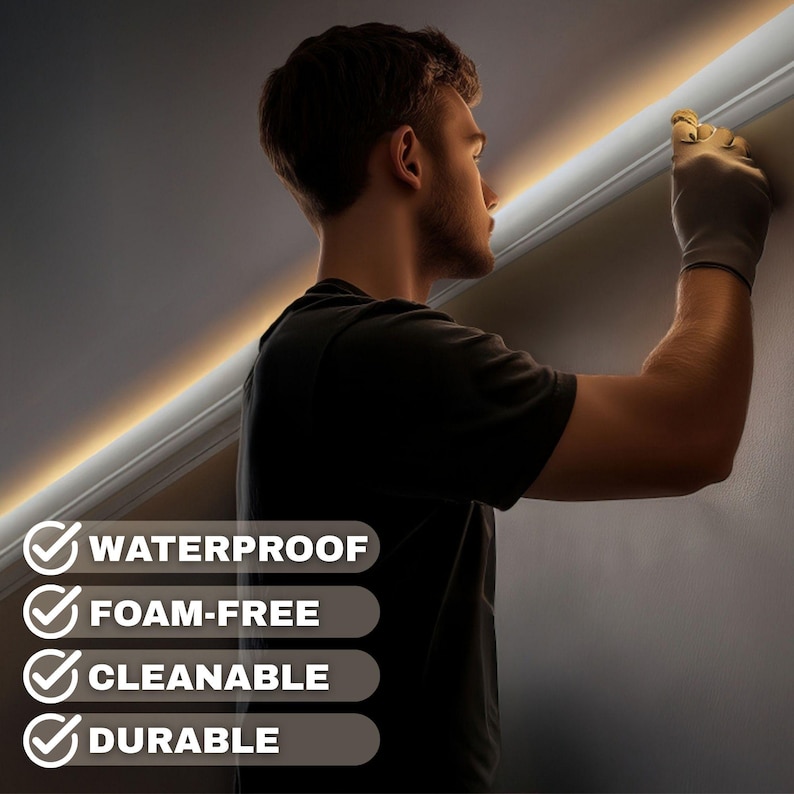 Crown Molding with LED Duct 240x7.2 cm (94.4'' x 2.8'') White Cornice Trim, Decorative Ceiling Moulding for Lowes & Home Decor