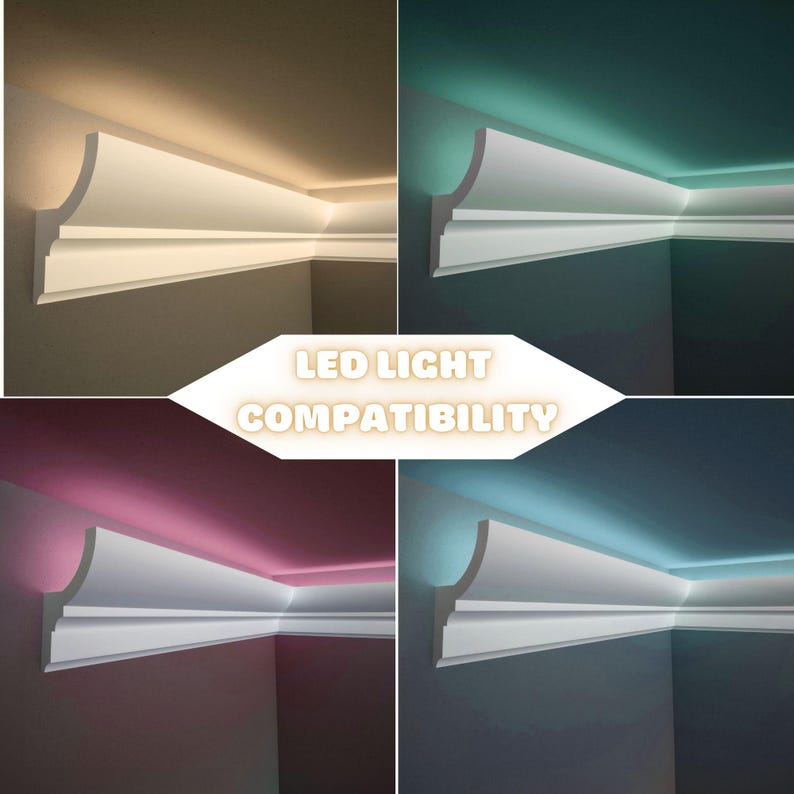 Crown Molding with LED Duct 240x7.2 cm (94.4'' x 2.8'') White Cornice Trim, Decorative Ceiling Moulding for Lowes & Home Decor