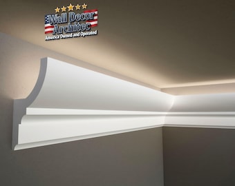 Crown Molding with LED Duct  White Cornice Trim, Decorative Ceiling Moulding for Lowes & Home Decor, Each Pieces 240x7.2 cm (94.4'' x 2.8'')