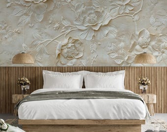 3D White Rose Wallpaper – Removable Textured Botanicals Mural for Living Room, Bedroom and Office Decor - Peel & Stick White Rose Wallpaper