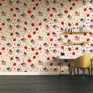 Carta da parati patriottica americana staccabile e adesiva – murale patriottico rimovibile rosso, bianco, blu con stelle per veterani, decorazione murale per le feste,