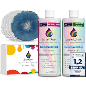 Set 1000 ml de résine époxy transparente + Set de pigments nacrés + Moules en silicone, LIVRAISON GRATUITE