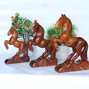 3Horse pice12&quot;10&quot;&08&quot;carved wood horse,Solid Wooden Horse Sculpture,Home décor,Equestrian Gift,hand-carved horse figurine,Handcrafted Horse