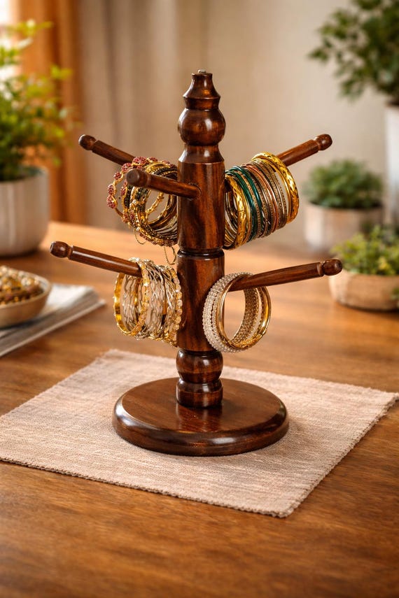 Handgefertigter Holzarmreifständer - Rustikaler Schmuckhalter für Armreifen & Armbänder, Sheeshamholzbaum, Boho Schlafzimmer Dekor Geschenk