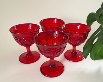 Vintage LE Smith Moon & Stars Ruby Red Coupe Champagne Glasses  (Set of 4)