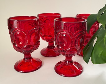 Vintage LE Smith Moon & Stars Ruby Red Goblets (Set of 4)