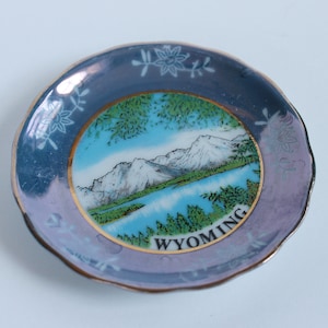 Lusterware Wyoming State Souvenir Plate - Tiny