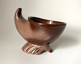 Frankoma 57S Cornucopia Vase in Satin Brown