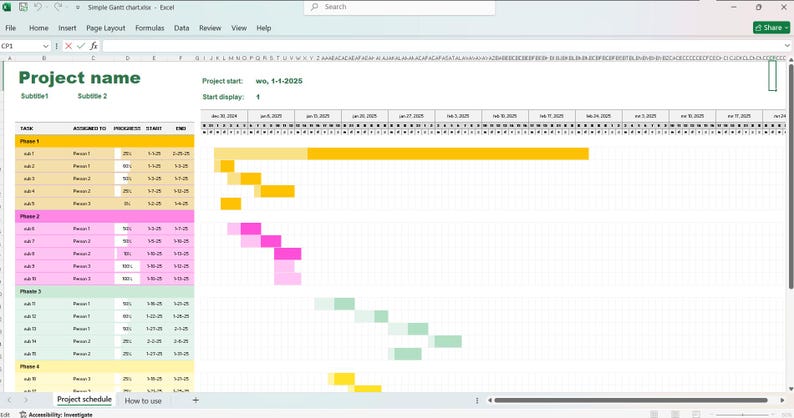Project Management Gantt Chart Template – Excel Timeline & Planner - Etsy