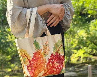 Tote Bag | Handmade from Upcycled Vintage Kimono Obi | Automn Leaves