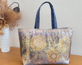 Tote Bag | Handmade from Vintage Kimono Obi | Iridescent Golden Bloom