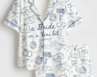 Bachelorette Party Bride In A Tini Bit Martini Espresso Martini Satin Pajama Set, Wedding Icons Champagne Espresso Pajama, Set Gifts For Her