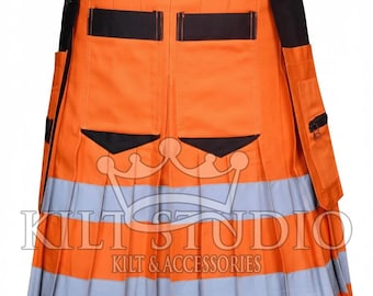 Orange Cotton Fireman Utility Kilt: Scottish Tactical Design- Firefighter - Kilt