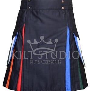 Handmade Black Cotton Hybrid Kilt: Scottish Traditional Utility Kilt Hybrid Utility Premium Kilt Made To Order Kilt
