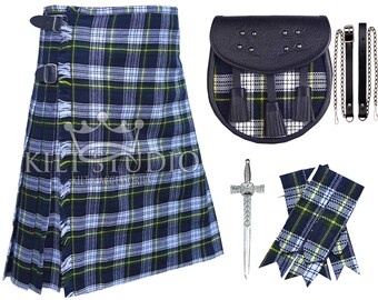 Scottish Dress Gordon Tartan 8 Yard Kilt for Men - Highlander Traditional Kilt Package - Tartan Sporran, Pair of Flashes and Kilt Pin