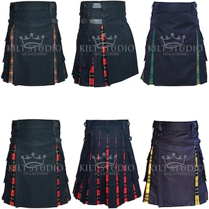 Black Cotton Hybrid Utility Kilt - Scottish Tartan Hybrid Kilt - Custom Made Utility Kilt for Men - Multiple Colors - Lightweight Sport Kilt