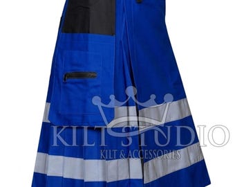 Scottish Royal Blue Cotton Fireman Utility Kilt - Tactical Utility Kilt - Fire Department Kilt - Firefighter - Kilt